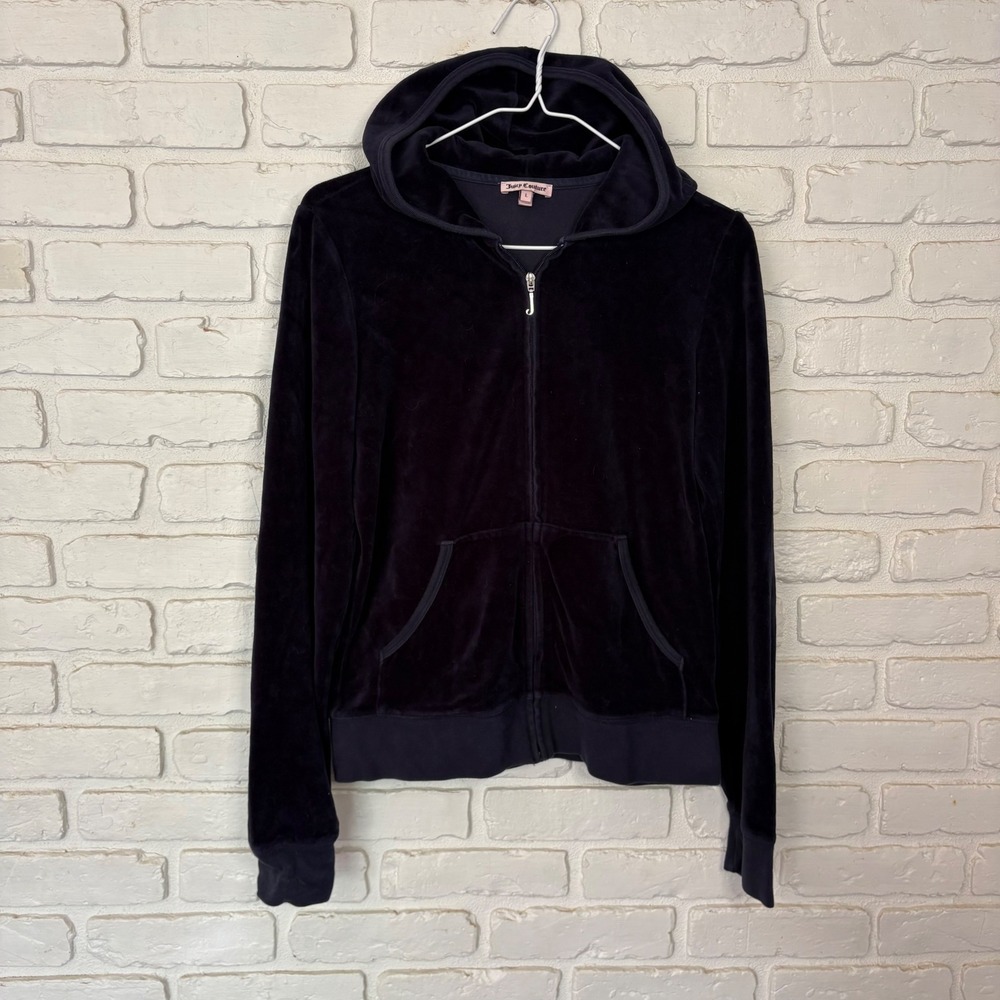 vintage Juicy Couture velour zip-up hoodie Navy blue women's size large J zip